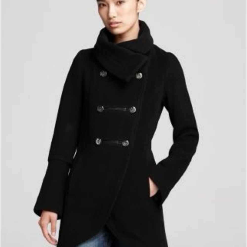 Mackage S/P Black Double-Breasted Wool Diana Military Coat